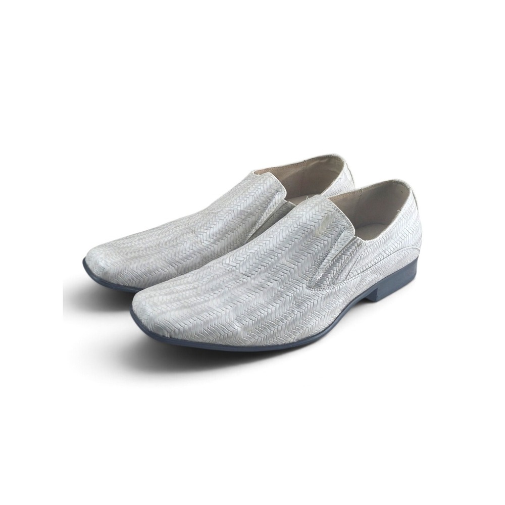 Madden Slip On Loafers Mens 11.5 Silver Grey Excellent Woven Texture Square Toe